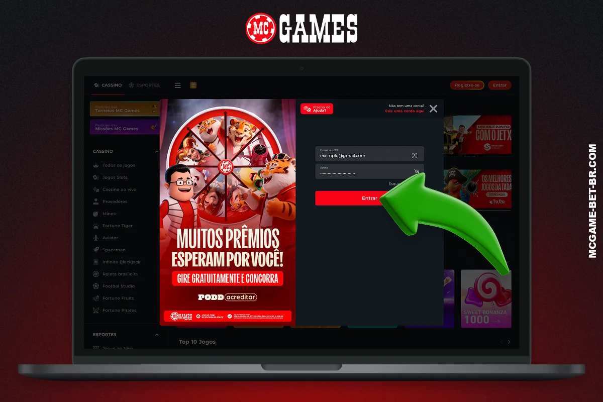 Depois de inserir o nome de usuário e a senha no formulário de autorização do site MC Games, basta confirmar o login clicando no botão correspondente