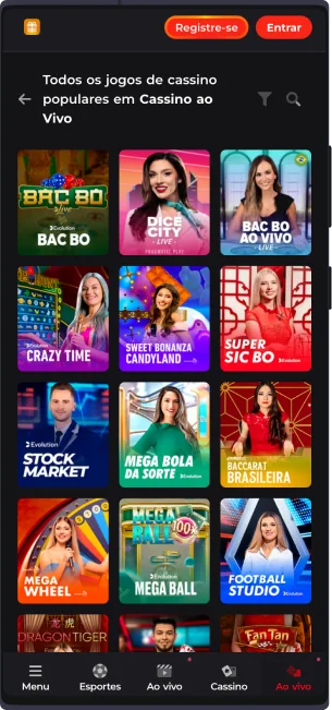 Na seção de cassino ao vivo do aplicativo MC Games, os usuários do Brasil podem jogar vários jogos de azar com crupiês ao vivo