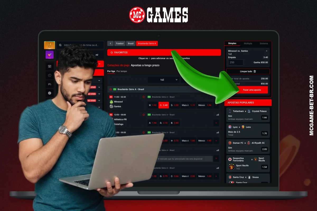 Para começar a apostar em futebol na MC Games, basta seguir alguns passos simples