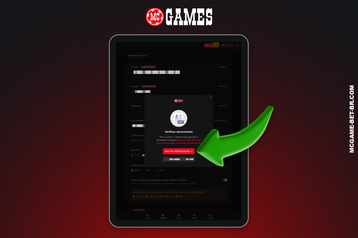Após o registro, os usuários do MC Games do Brasil precisam verificar suas contas