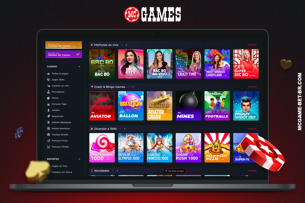 O cassino MC Games oferece uma grande variedade de jogos, desde os populares caça-níqueis até jogos com crupiês ao vivo. Tudo isso e muito mais está disponível para usuários registrados do Brasil